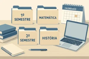 Organização de arquivos de faculdade: método semestre por disciplina