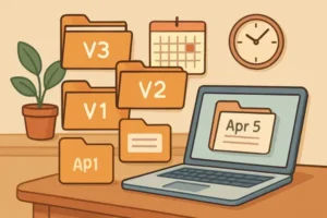Perguntas Frequentes (FAQ) 1. Quanto tempo demora para implementar um sistema de versionamento eficiente? A implementação básica pode ser feita em algumas horas, mas a adaptação completa geralmente leva de 2 a 4 semanas. O segredo é começar aplicando o sistema apenas aos novos projetos enquanto gradualmente organiza arquivos existentes. A maioria dos freelancers vê benefícios significativos já na primeira semana de uso consistente. 2. Preciso de software pago para ter um sistema profissional? Não necessariamente. Muitas ferramentas gratuitas como Google Drive, OneDrive ou Dropbox oferecem recursos suficientes para a maioria dos freelancers. O sistema operacional do seu computador já possui funcionalidades básicas de organização que, quando bem utilizadas, criam um sistema altamente eficiente. Software pago só se torna necessário para necessidades muito específicas ou volumes extremamente altos de documentos. 3. Como convencer clientes a seguir meu sistema de nomenclatura? A melhor abordagem é demonstrar valor através do exemplo. Quando você entrega materiais organizados com nomenclatura clara, os clientes naturalmente percebem o profissionalismo. Explique brevemente como sua organização beneficia o projeto e facilita futuras atualizações. A maioria dos clientes aprecia e até prefere trabalhar com profissionais organizados. 4. O que fazer quando preciso colaborar com outros profissionais em um projeto? Estabeleça as regras de nomenclatura no início do projeto e compartilhe um documento simples com as convenções. Use ferramentas colaborativas como Google Drive ou Dropbox que mantêm histórico automático. Designe uma pessoa como "responsável pela organização" para garantir consistência. A comunicação clara sobre o sistema desde o início evita problemas posteriores. 5. Como recuperar arquivos quando o sistema falha ou cometo erros? Mantenha sempre múltiplas cópias dos arquivos mais importantes e use ferramentas de nuvem que oferecem histórico de versões. A maioria dos serviços permite restaurar versões de até 30 dias atrás. Para situações mais complexas, ferramentas gratuitas de recuperação como Recuva podem ajudar a restaurar arquivos deletados acidentalmente. O importante é não entrar em pânico e agir rapidamente - quanto antes tentar a recuperação, maiores as chances de sucesso.