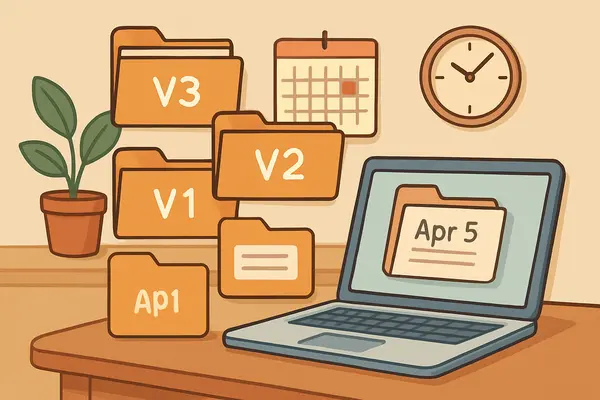 Perguntas Frequentes (FAQ) 1. Quanto tempo demora para implementar um sistema de versionamento eficiente? A implementação básica pode ser feita em algumas horas, mas a adaptação completa geralmente leva de 2 a 4 semanas. O segredo é começar aplicando o sistema apenas aos novos projetos enquanto gradualmente organiza arquivos existentes. A maioria dos freelancers vê benefícios significativos já na primeira semana de uso consistente. 2. Preciso de software pago para ter um sistema profissional? Não necessariamente. Muitas ferramentas gratuitas como Google Drive, OneDrive ou Dropbox oferecem recursos suficientes para a maioria dos freelancers. O sistema operacional do seu computador já possui funcionalidades básicas de organização que, quando bem utilizadas, criam um sistema altamente eficiente. Software pago só se torna necessário para necessidades muito específicas ou volumes extremamente altos de documentos. 3. Como convencer clientes a seguir meu sistema de nomenclatura? A melhor abordagem é demonstrar valor através do exemplo. Quando você entrega materiais organizados com nomenclatura clara, os clientes naturalmente percebem o profissionalismo. Explique brevemente como sua organização beneficia o projeto e facilita futuras atualizações. A maioria dos clientes aprecia e até prefere trabalhar com profissionais organizados. 4. O que fazer quando preciso colaborar com outros profissionais em um projeto? Estabeleça as regras de nomenclatura no início do projeto e compartilhe um documento simples com as convenções. Use ferramentas colaborativas como Google Drive ou Dropbox que mantêm histórico automático. Designe uma pessoa como "responsável pela organização" para garantir consistência. A comunicação clara sobre o sistema desde o início evita problemas posteriores. 5. Como recuperar arquivos quando o sistema falha ou cometo erros? Mantenha sempre múltiplas cópias dos arquivos mais importantes e use ferramentas de nuvem que oferecem histórico de versões. A maioria dos serviços permite restaurar versões de até 30 dias atrás. Para situações mais complexas, ferramentas gratuitas de recuperação como Recuva podem ajudar a restaurar arquivos deletados acidentalmente. O importante é não entrar em pânico e agir rapidamente - quanto antes tentar a recuperação, maiores as chances de sucesso.